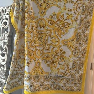 Dolce & Gabbana Yellow and White Baroque Scarf beach blanket